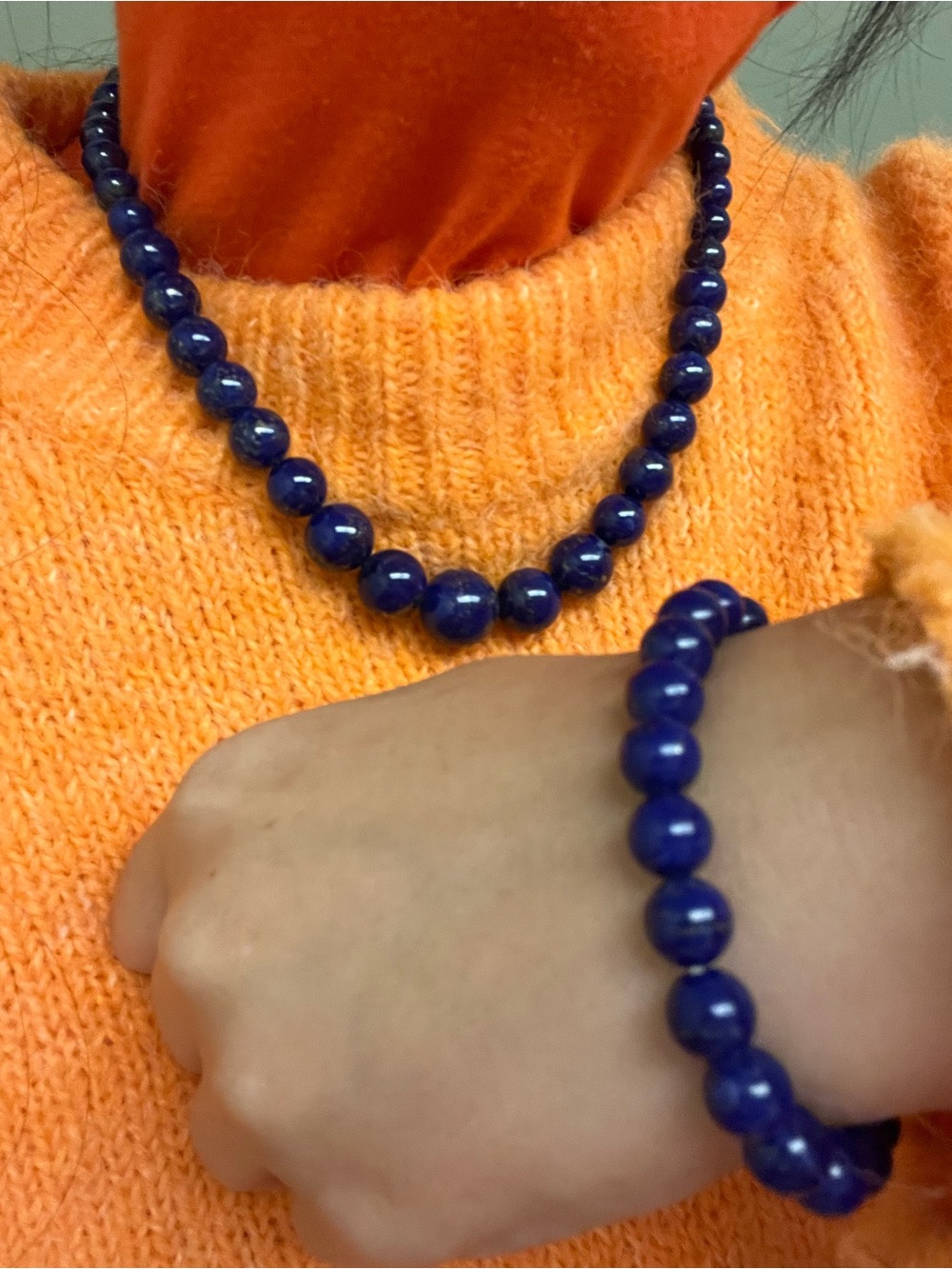 Lapis Lazuli Blue Beaded Necklace and Bracelet Set